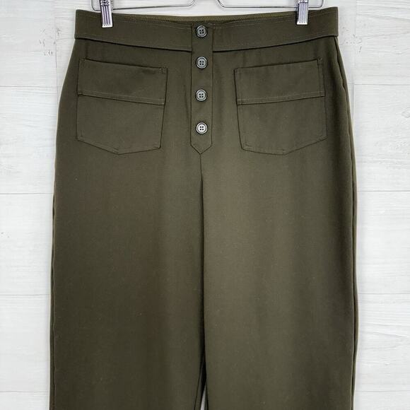 Halara High Waisted Straight Leg Casual Pants Size L Olive Green Stretch Pockets - Picture 4 of 16